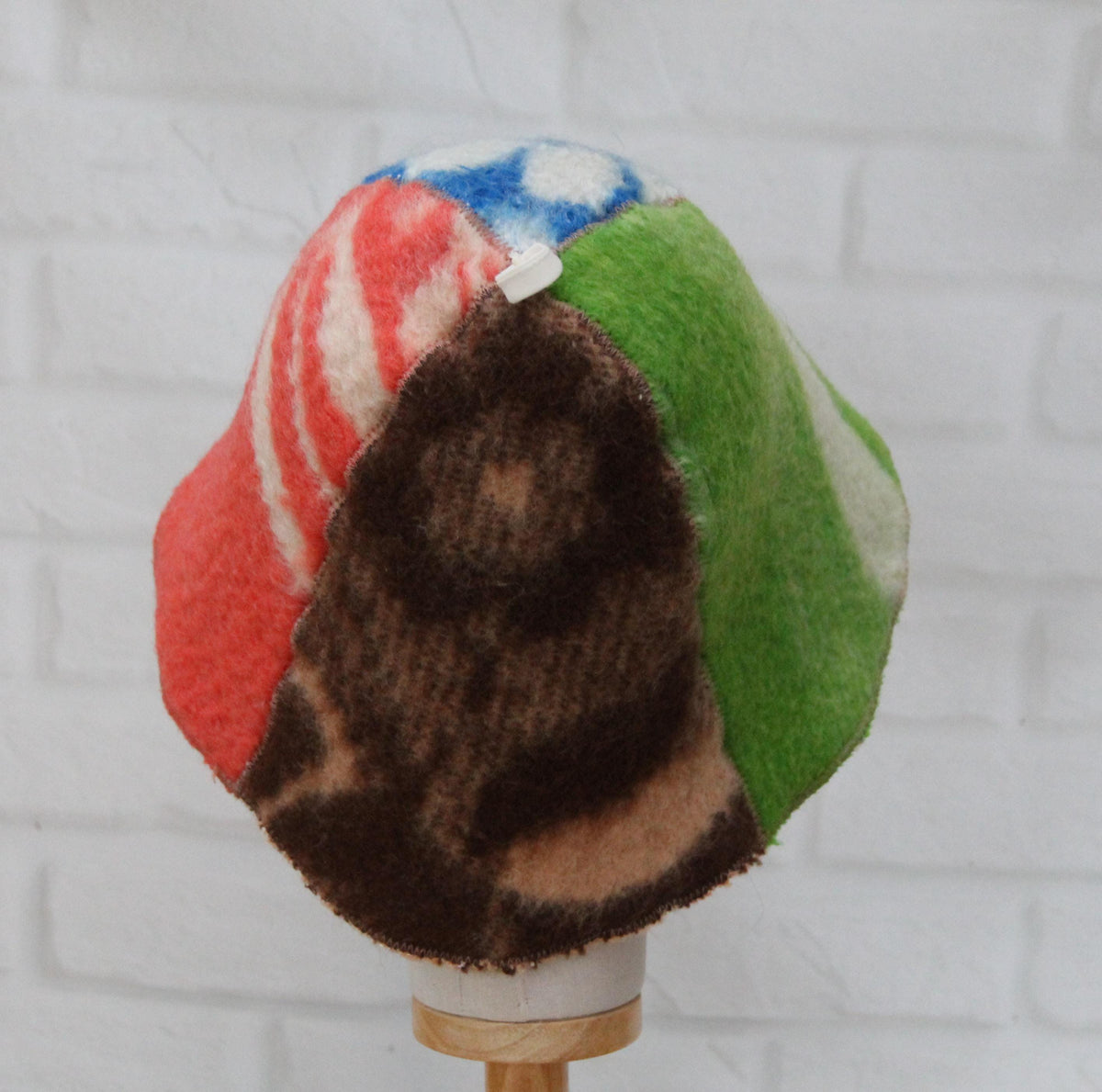 One-of-a-Kind Handmade Wool Sauna Hat , Colorful Patchwork Wool Felt Banya Cap with Hanging Loop , Unique Spa Sauna Accessory