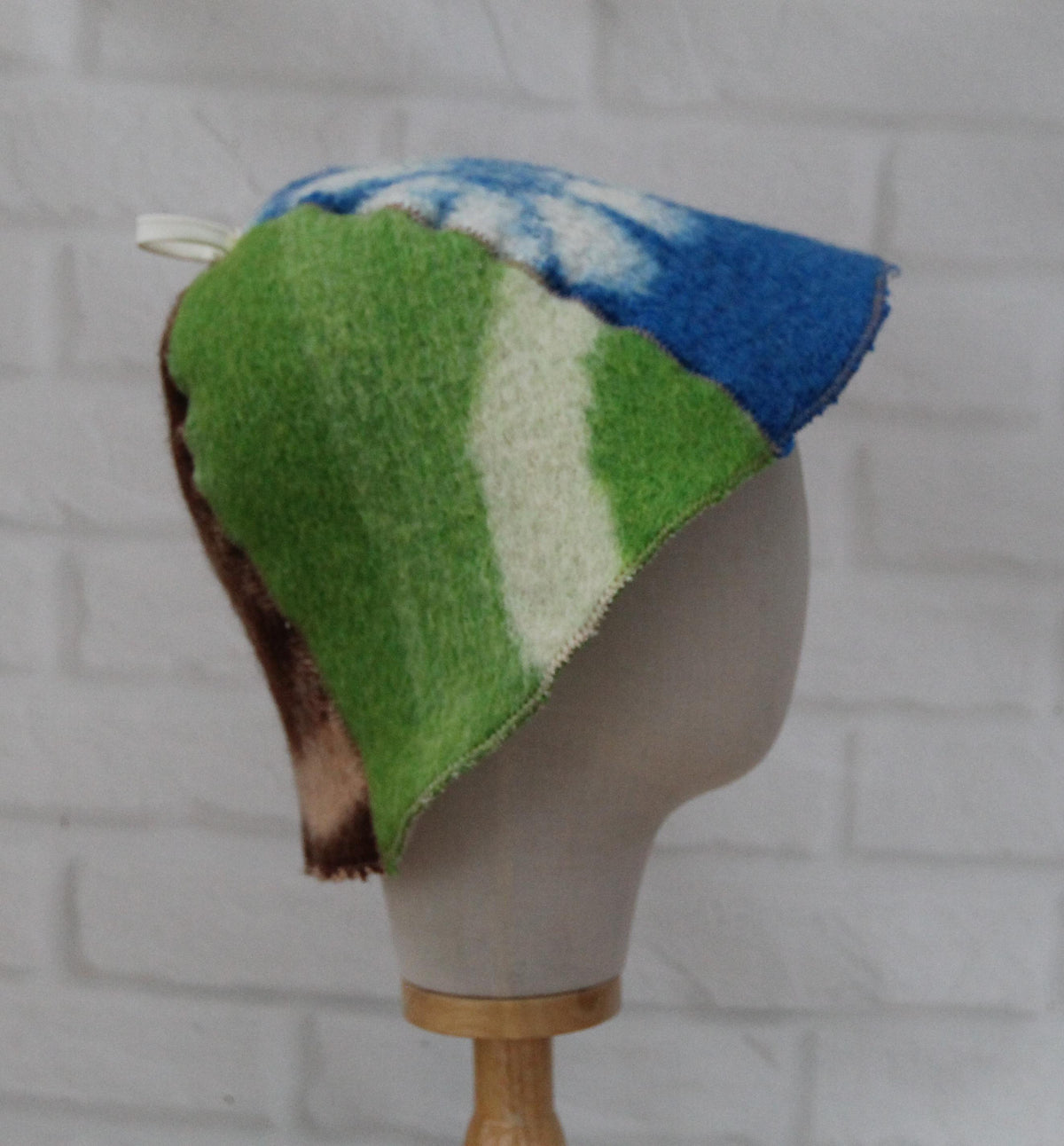 One-of-a-Kind Handmade Wool Sauna Hat , Colorful Patchwork Wool Felt Banya Cap with Hanging Loop , Unique Spa Sauna Accessory
