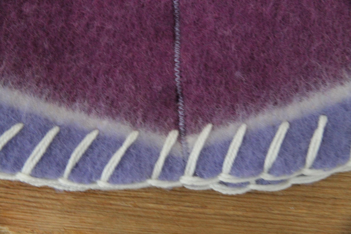 Handmade Purple Wool Sauna Hat , Felted Banya Cap with White Decorative Stitching , Unique Natural Spa Steam Room Accessory