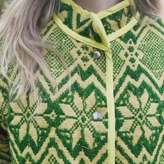 Upcycled Vintage Geometric Quilted Jacket, Boho Eco-Friendly Festival Wear