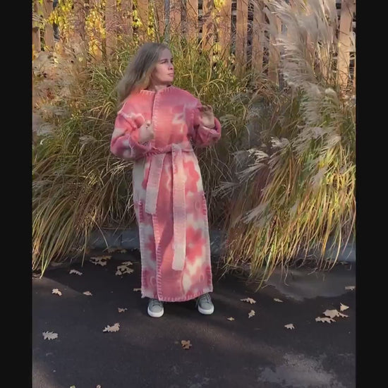 Wool Blanket Coat Oversized, Upcycled pink jacket.
