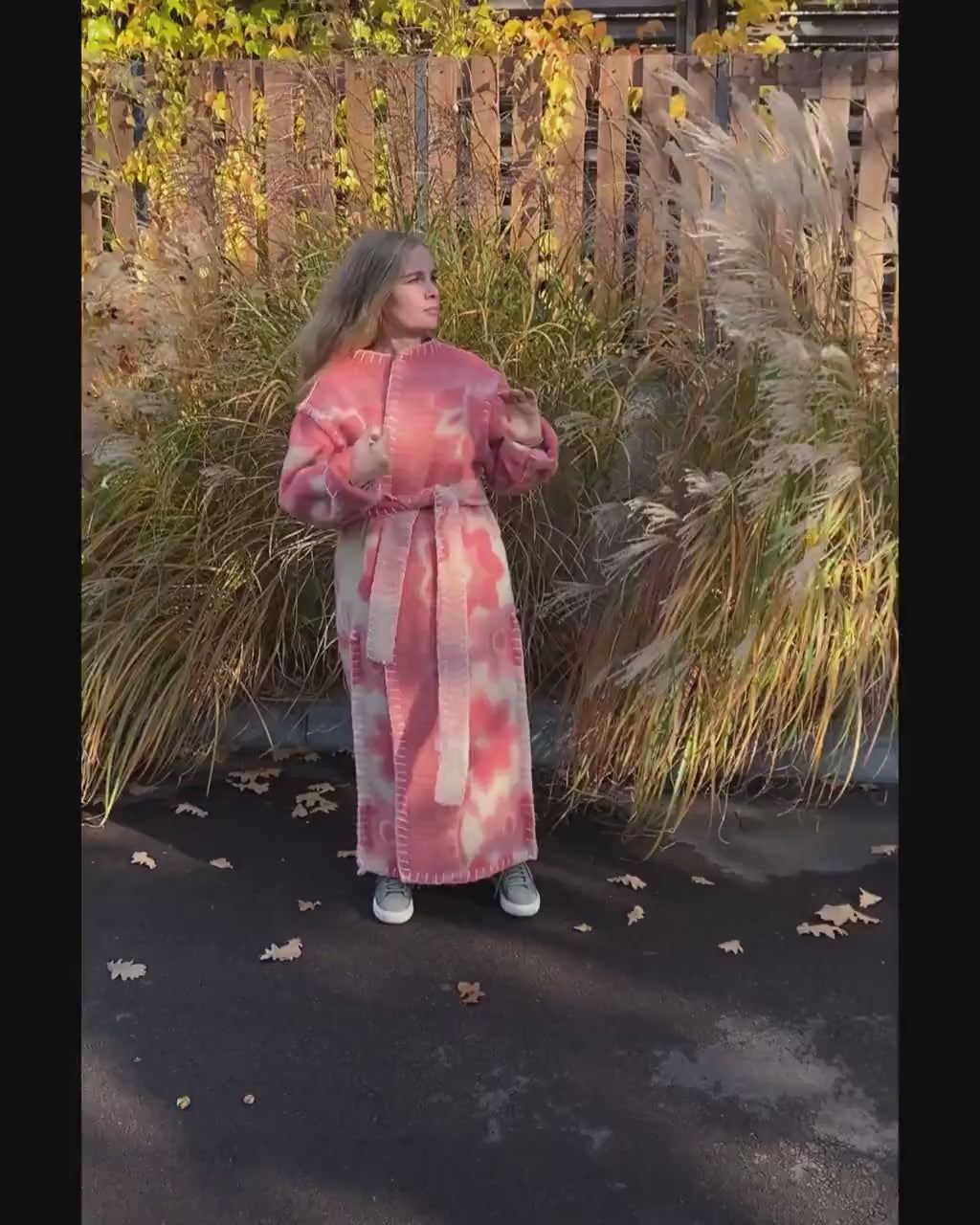 Wool Blanket Coat Oversized, Upcycled pink jacket.