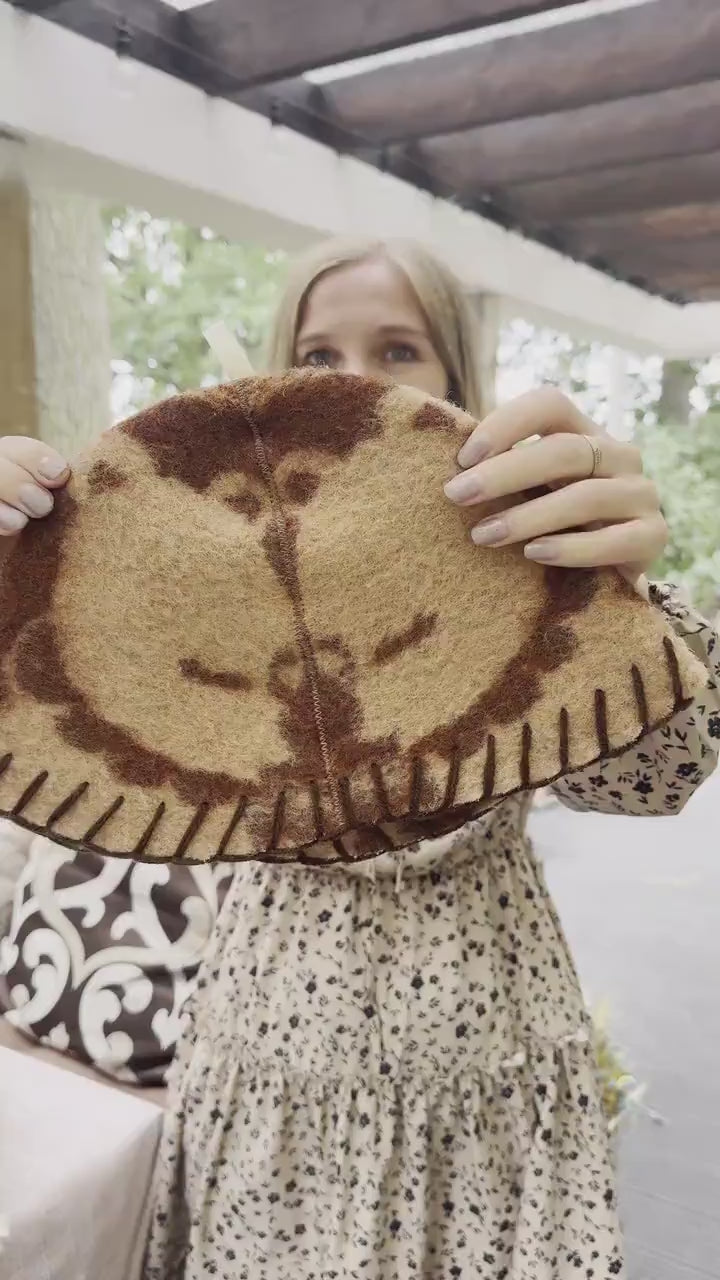 Upcycled Wool Sauna Hat – Unique Patterned Banya Cap for Steam Room