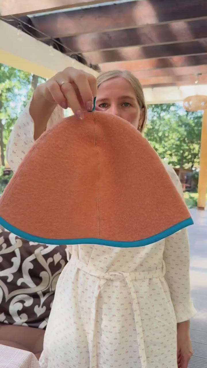 Handmade Wool Sauna Hat, Vintage Blanket Banya Cap, Upcycled Peach  Blue Steam Room Hat