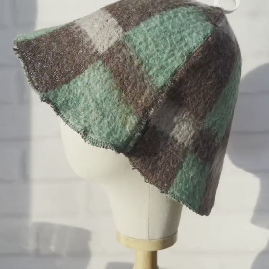 Eco-Friendly Wool Sauna Hat Upcycled Vintage Wool Blanket 13.5 x 8.5 in