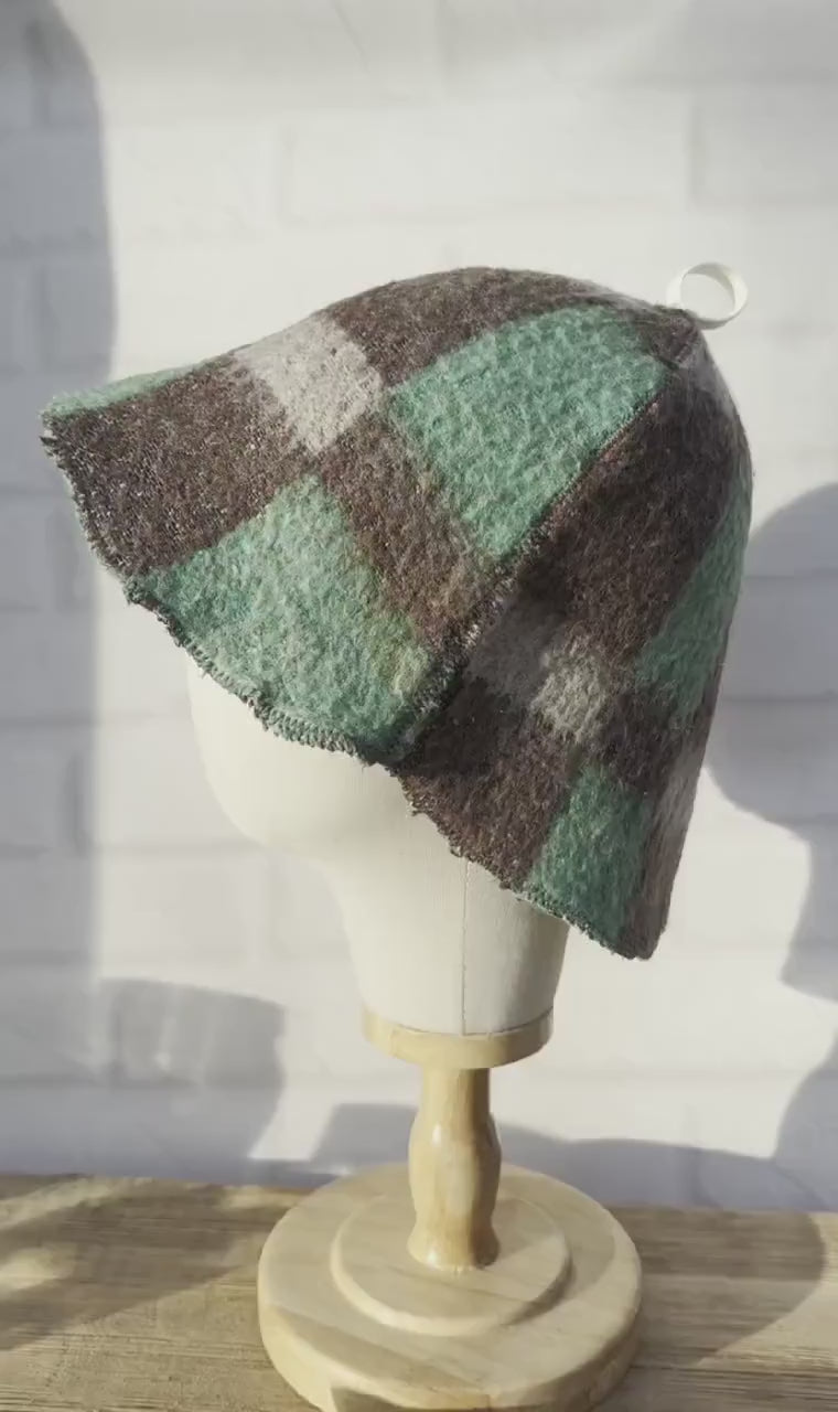 Eco-Friendly Wool Sauna Hat Upcycled Vintage Wool Blanket 13.5 x 8.5 in