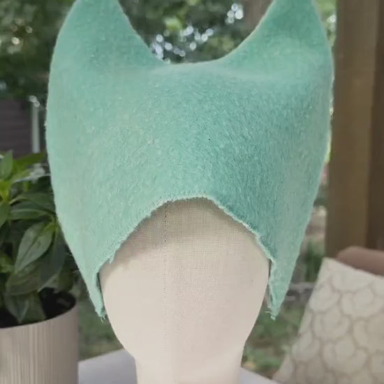 Felted Wool Sauna Hat, Cat Ear Style, Banya Cap, Spa Headwear, Upcycled Blanket Protection