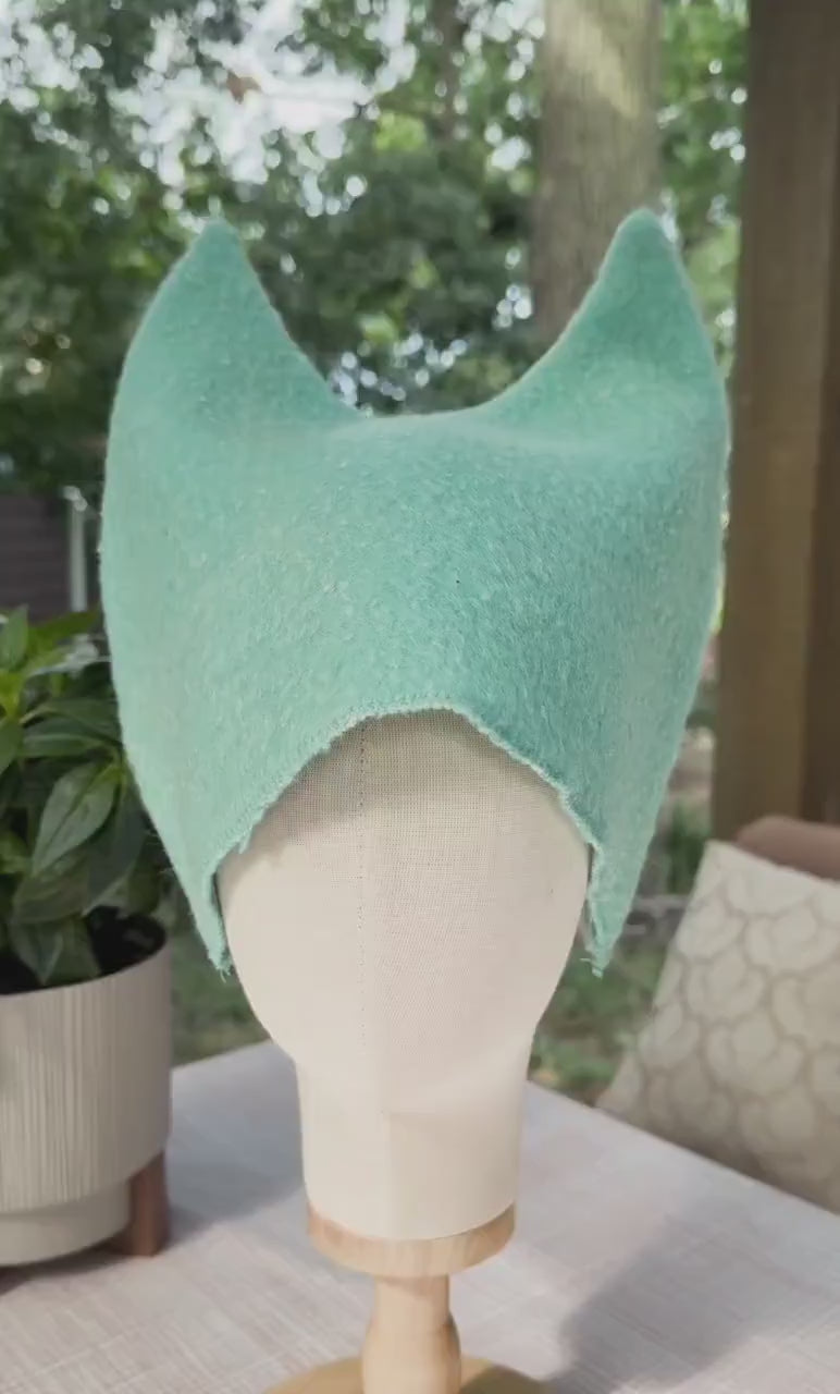 Felted Wool Sauna Hat, Cat Ear Style, Banya Cap, Spa Headwear, Upcycled Blanket Protection