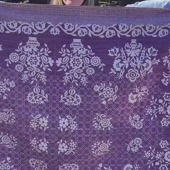 Upcycled Floral Quilt Bomber Jacket, Oversized Purple Statement Coat, Sustainable M/L