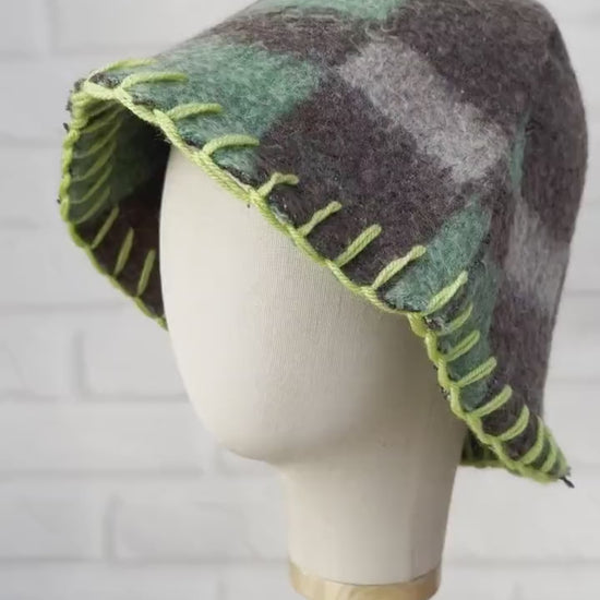 Upcycled Wool Sauna Hat, Plaid Banya Cap, Eco-Friendly Headwear, Sauna Lover Gift