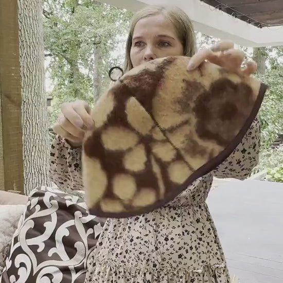 One-of-a-Kind Wool Sauna Hat, Upcycled Floral Pattern Blanket, Boho Chic Banya Headwear