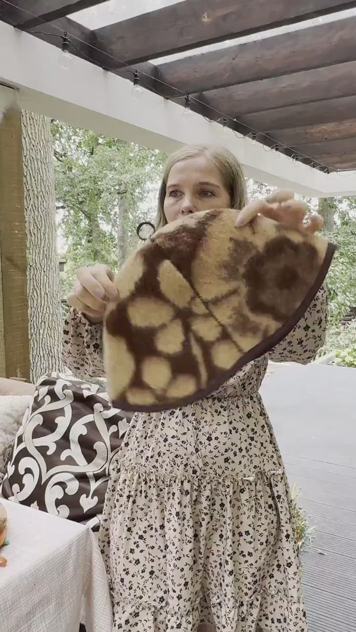 One-of-a-Kind Wool Sauna Hat, Upcycled Floral Pattern Blanket, Boho Chic Banya Headwear