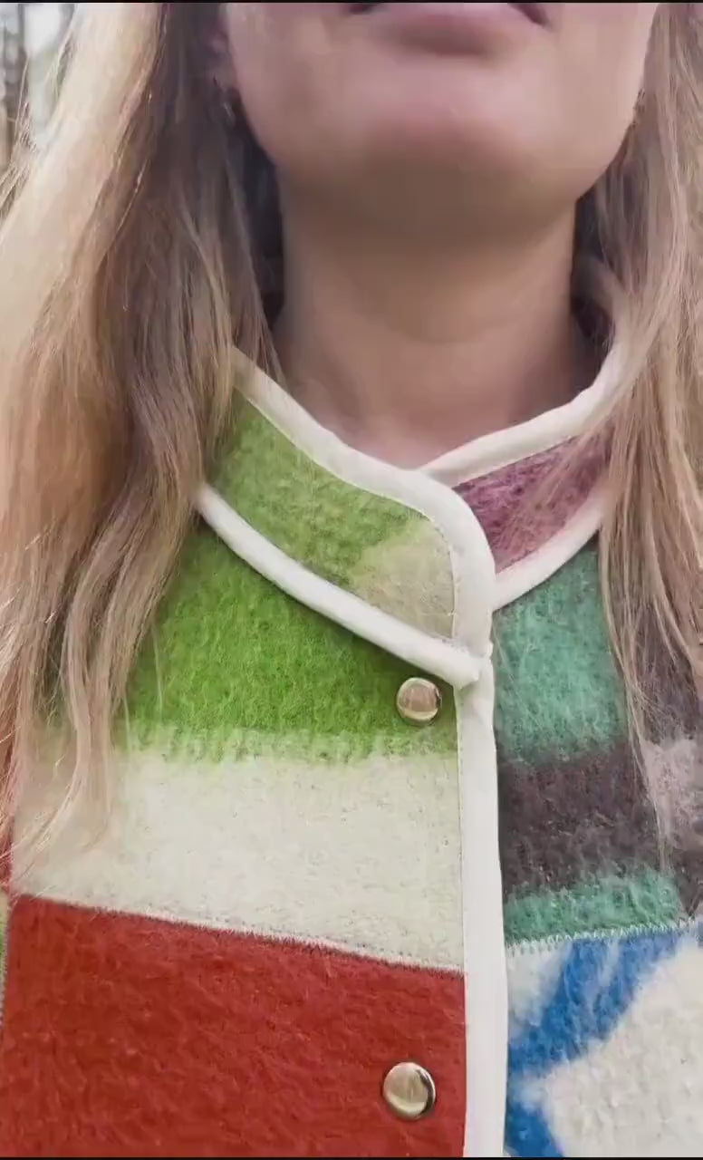 Upcycled Wool Blanket Patchwork Vest, Oversized Quilted Waistcoat with Pockets