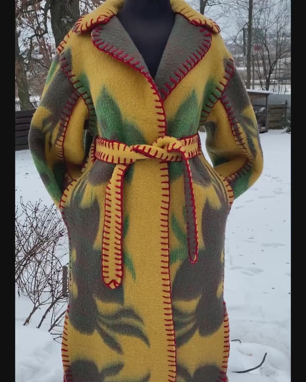Handmade Vintage Wool Blanket Coat, Upcycled Boho Wrap with Belt