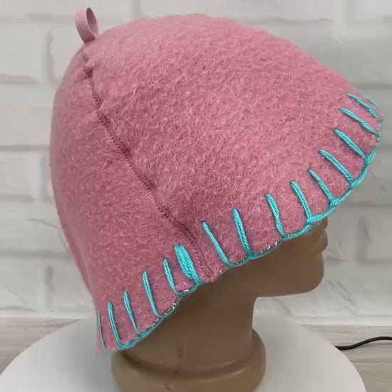 100% wool sauna hat thick,thick large hat for a bath,organic sauna hat,sauna pink hat cool,handmade banya hat vegan, embrodiered sauna hat.
