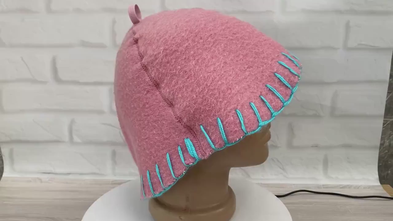 100% wool sauna hat thick,thick large hat for a bath,organic sauna hat,sauna pink hat cool,handmade banya hat vegan, embrodiered sauna hat.