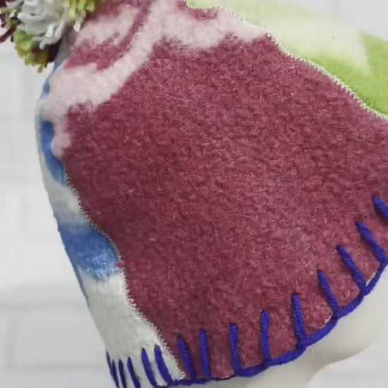 Eco-Friendly Upcycled Wool Sauna Hat 4-Panel Patchwork Design