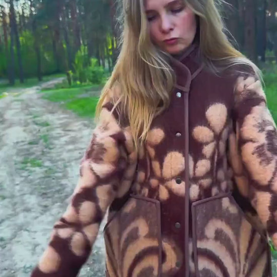 Upcycled Vintage Wool Blanket Jacket, Floral Botanical Cottagecore Outerwear (Size M)