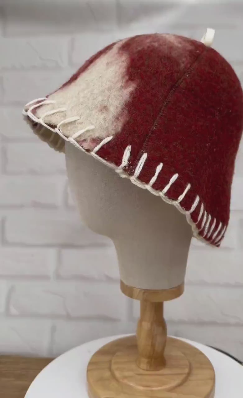 Upcycled Wool Sauna Hat, Vintage Blanket Banya Cap, Eco-Friendly Spa Accessory