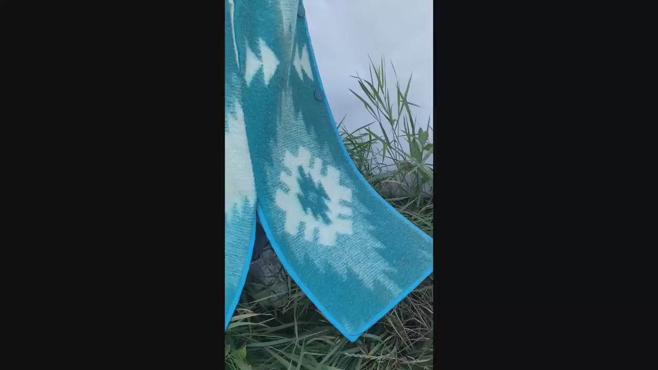 Vintage Wool Blanket Vest Size 46–48 M L, Handmade Long Sleeveless Coat Upcycled Blue Boho Outerwear One of a Kind Warm Layer,blanket coat.