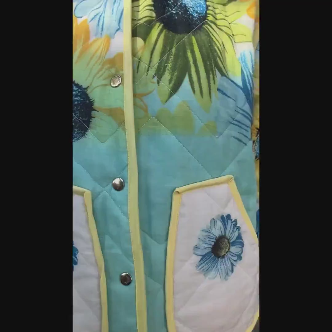 Vintage Quilted Jacket, Size M, Upcycled Sunflower Blanket Coat