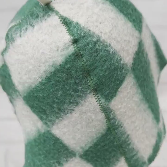 Wool Sauna Hat, Green White Checkered Felted Cap, Banya Spa Protection