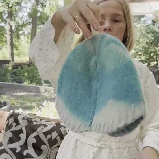 Handmade Upcycled Wool Sauna Hat - Stylish Turquoise Banya Hat, Eco-Friendly Spa Accessory