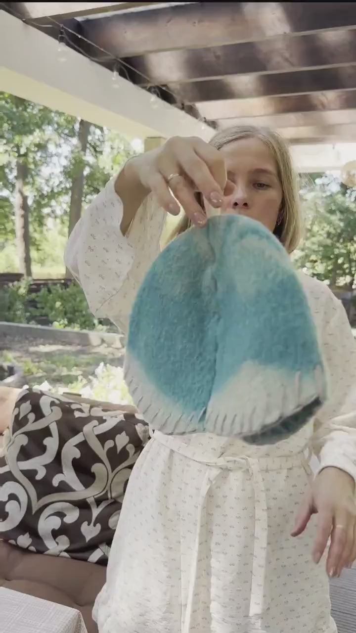 Handmade Upcycled Wool Sauna Hat - Stylish Turquoise Banya Hat, Eco-Friendly Spa Accessory