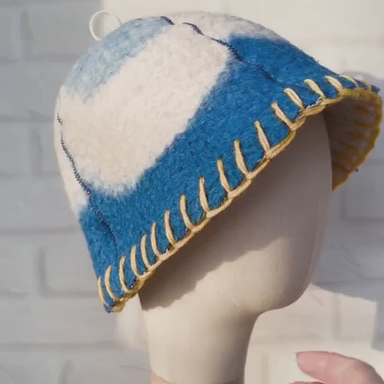 Reversible Wool Sauna Hat , Upcycled Vintage Blanket ,  Handcrafted Protection for Banya  Spa