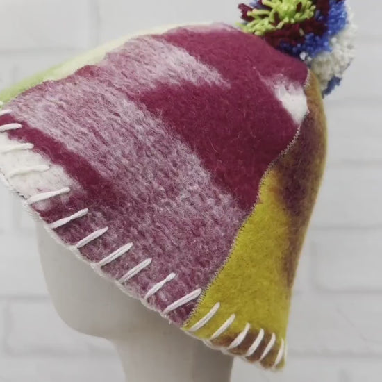 Eco-Friendly Upcycled Wool Sauna Hat 4-Panel Patchwork Design