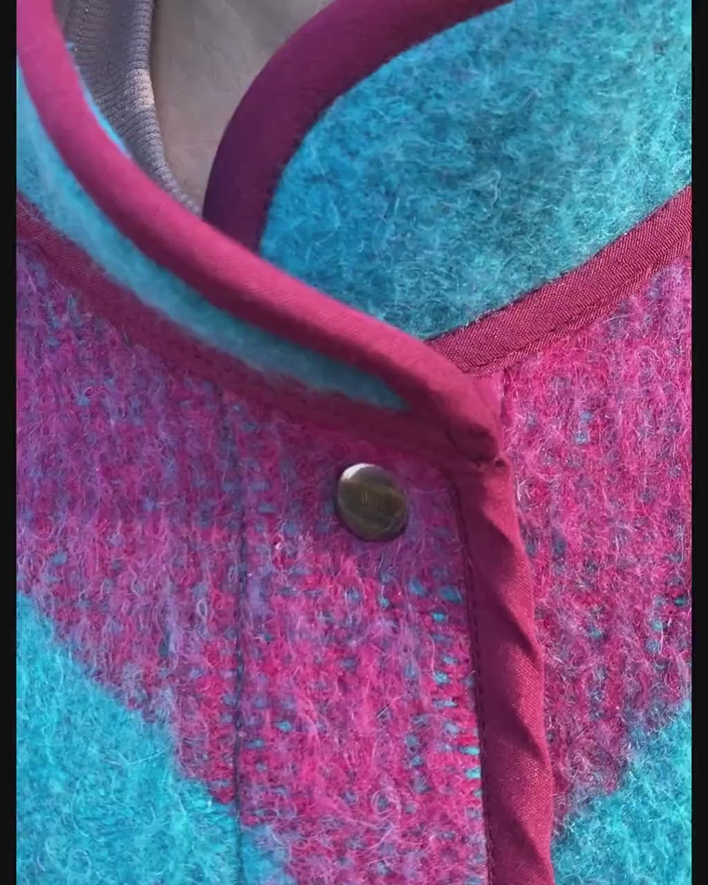 Vintage Wool Blanket Jacket, Handmade Quilted Coat, Upcycled blue Jacket Size L, Warm Ethnic Pattern Coat