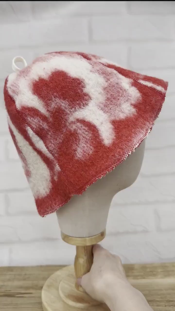 Upcycled Wool Sauna Hat, Vintage Blanket Banya Cap, Eco-Friendly Felted Bathing Headwear