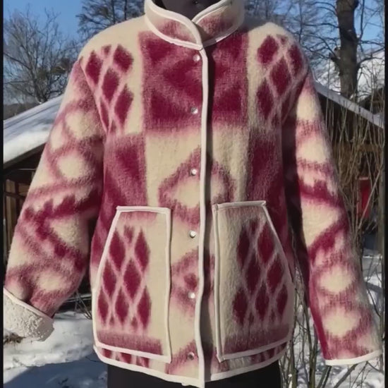Handmade Wool Blanket Jacket M–L – Upcycled Vintage Folk Coat