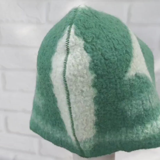 Men's Wool Sauna Hat, Felted Green Banya Cap, Natural Sheep Wool Steam Room Accessories, Spa Head Cover, Gift for Him, Banya Hat