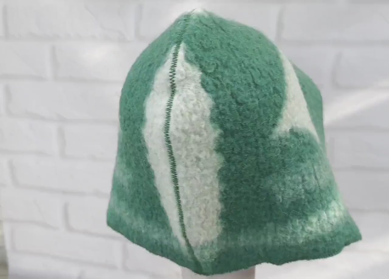 Men's Wool Sauna Hat, Felted Green Banya Cap, Natural Sheep Wool Steam Room Accessories, Spa Head Cover, Gift for Him, Banya Hat