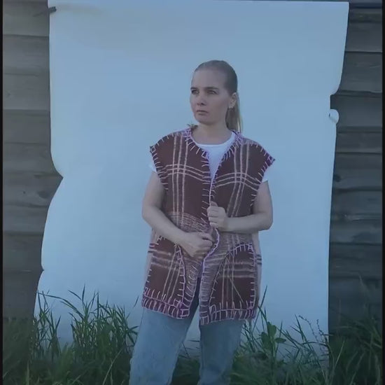 Upcycled Plaid Wool Vest, Handmade Sleeveless Jacket, Lavender Stitch