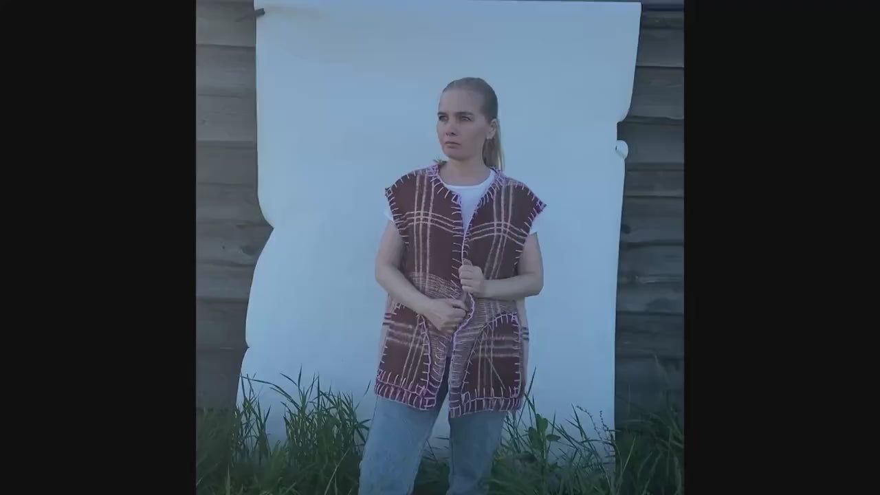 Upcycled Plaid Wool Vest, Handmade Sleeveless Jacket, Lavender Stitch