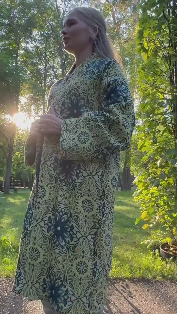 Handmade Vintage Tapestry Cardigan, Upcycled Floral Duster Coat, Oversized Boho Outerwear