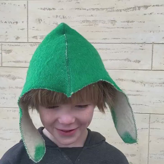 Kids Wool Sauna Hat, Green Viking Style, Ages 5-12