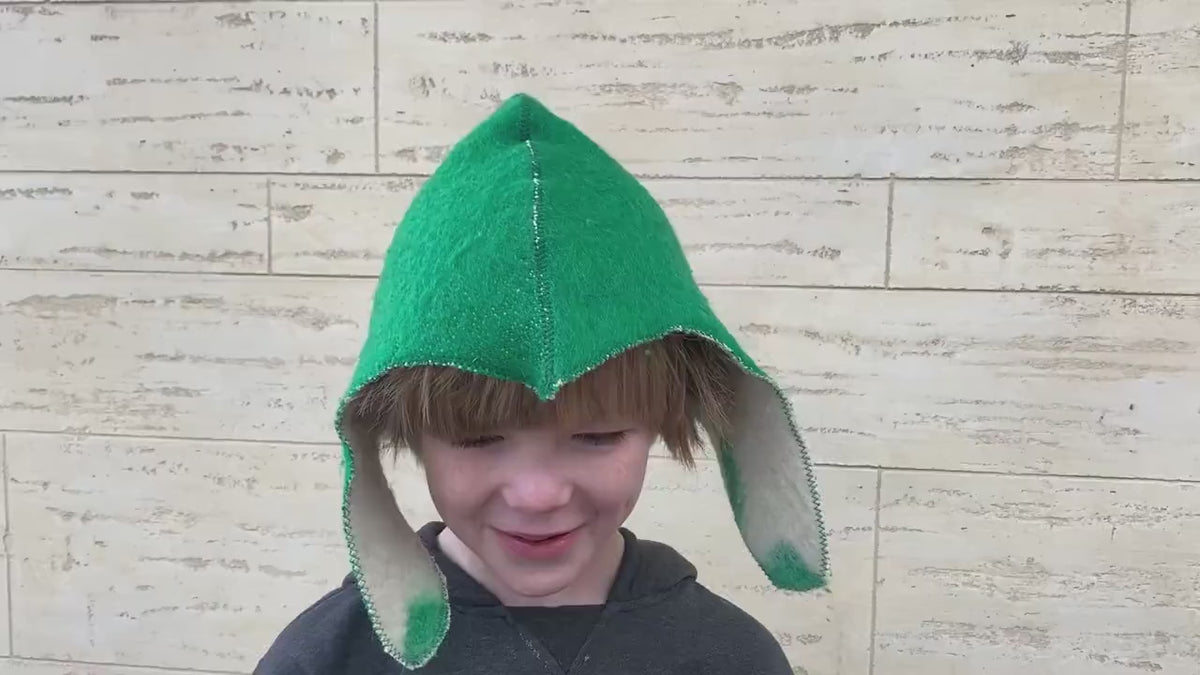 Kids Wool Sauna Hat, Green Viking Style, Ages 5-12