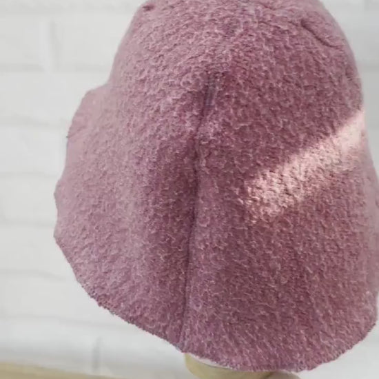 Reversible Wool Sauna Hat, Pink and Blue Felted Banya Cap 2 in 1, Natural Sheep Wool Steam Room Accessories, Spa Head Cover, Gift for Her