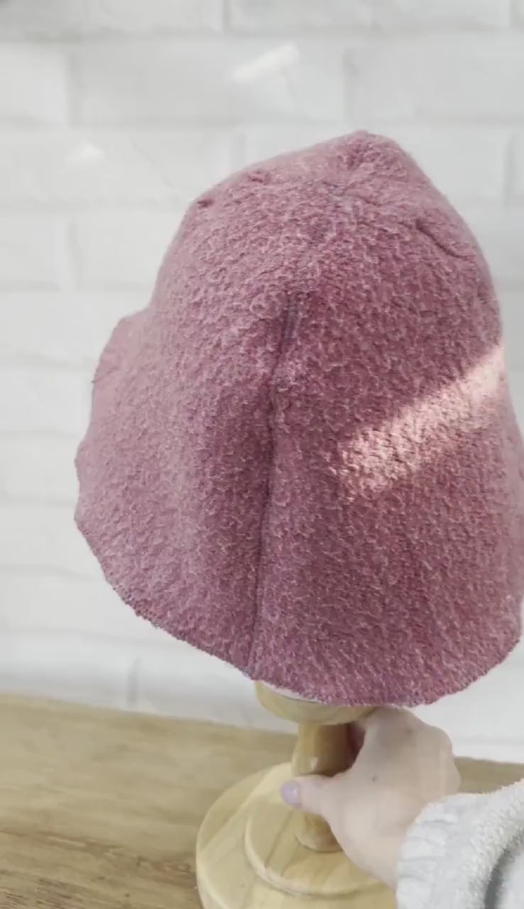 Reversible Wool Sauna Hat, Pink and Blue Felted Banya Cap 2 in 1, Natural Sheep Wool Steam Room Accessories, Spa Head Cover, Gift for Her