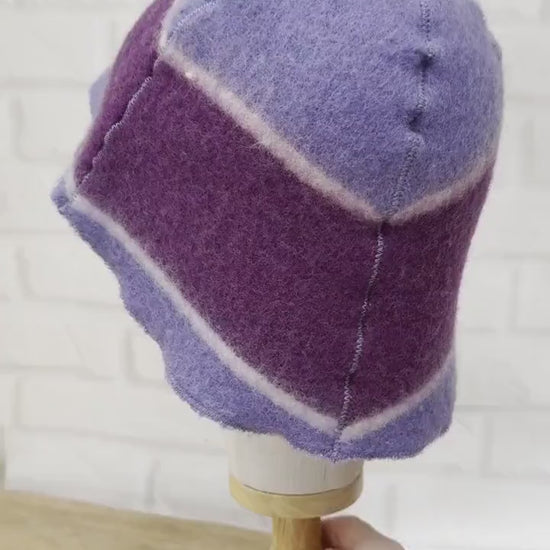 Purple Striped Wool Sauna Hat , Natural Felted Wool Bath Cap for Banya , Sauna Thermal Protection Accessories , Handmade Spa Gift for Women