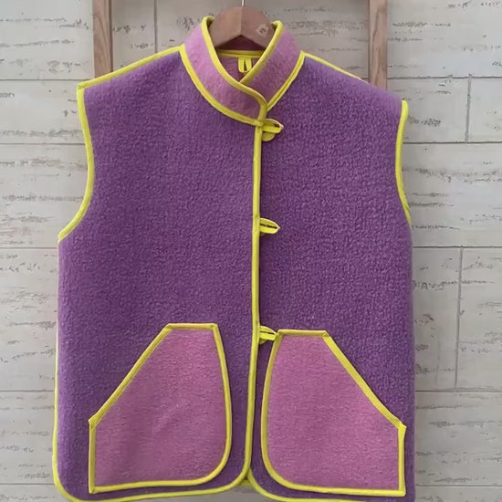 Upcycled Wool Blanket Vest, Lilac & Pink, Size M