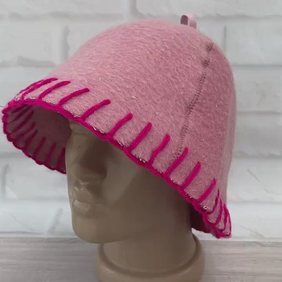 100% wool sauna hat thick,thick large hat for a bath,organic sauna hat,sauna pink hat cool,handmade banya hat vegan, embrodiered sauna hat.