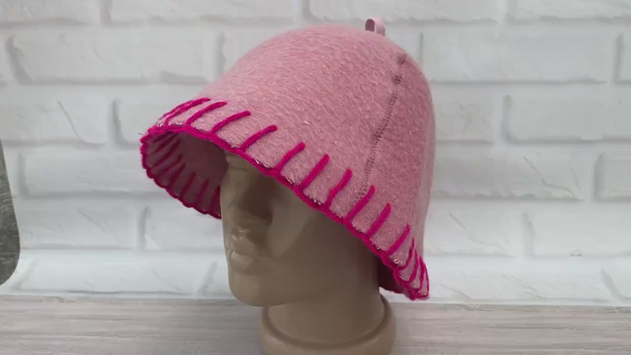 100% wool sauna hat thick,thick large hat for a bath,organic sauna hat,sauna pink hat cool,handmade banya hat vegan, embrodiered sauna hat.