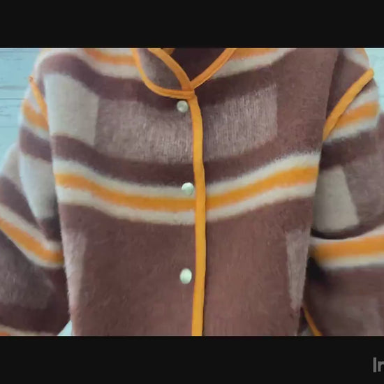 Handmade Upcycled Wool Blanket Jacket, Orange Trim, Oversize Fit