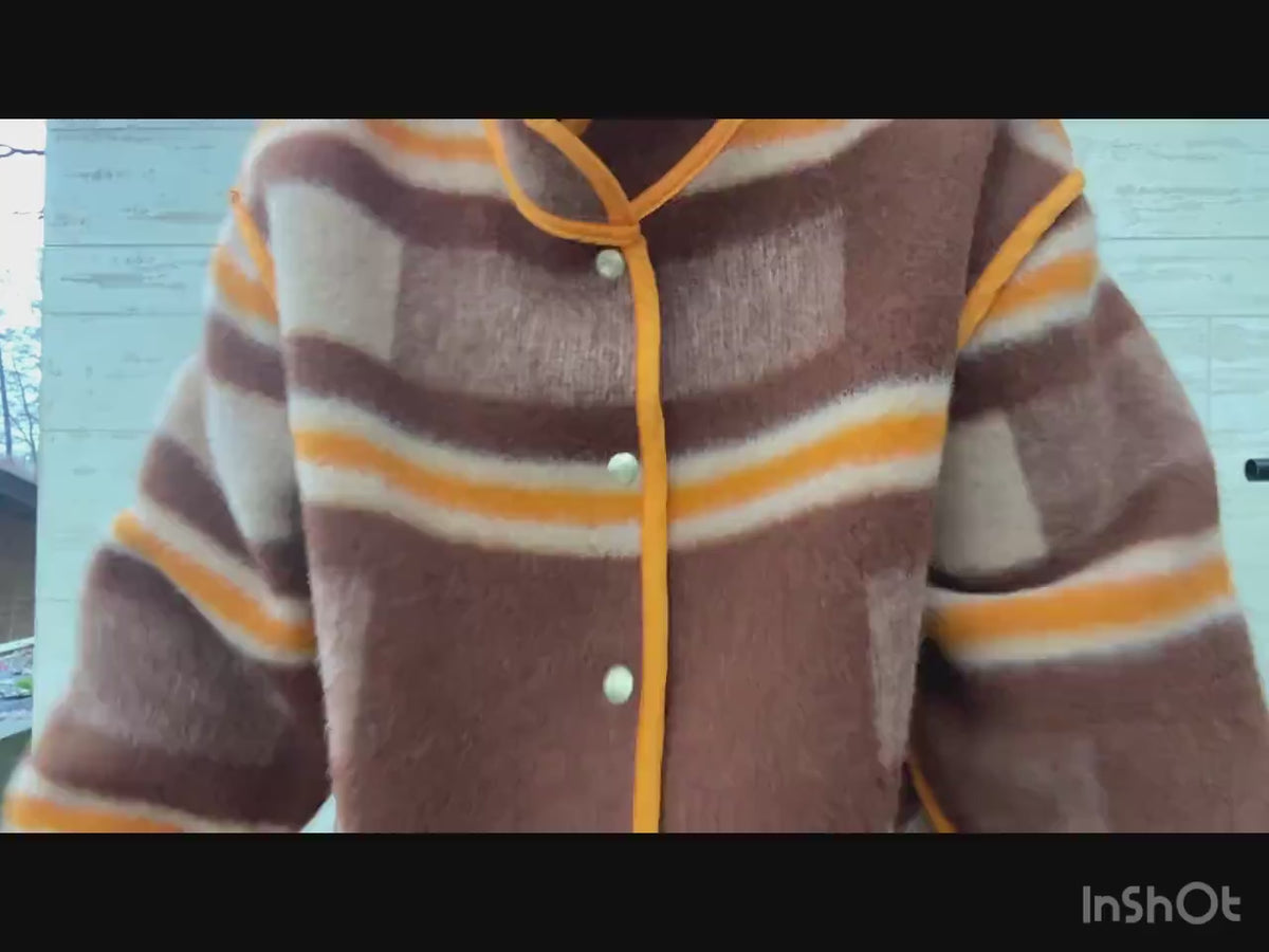 Handmade Upcycled Wool Blanket Jacket, Orange Trim, Oversize Fit