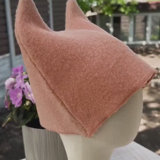 Upcycled Wool Cat Ear Sauna Hat, Felted Banya Bath Cap, Eco-Friendly Spa Accessory