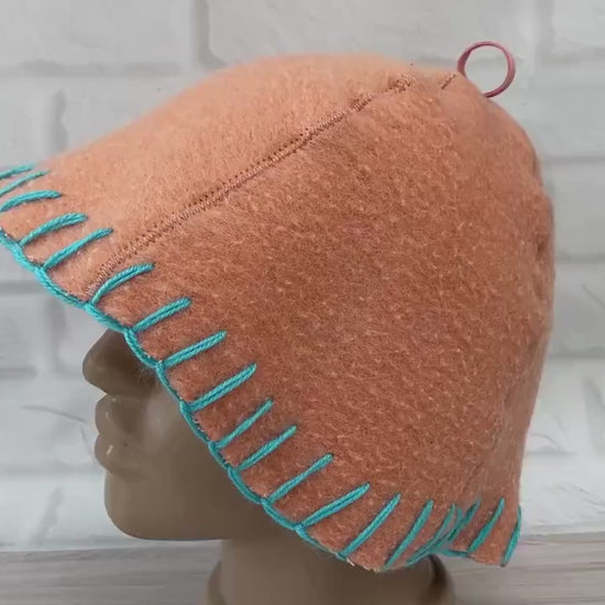 100% wool sauna hat thick,thick large hat for a bath,organic sauna hat,sauna pink hat cool,handmade banya hat vegan, embrodiered sauna hat.